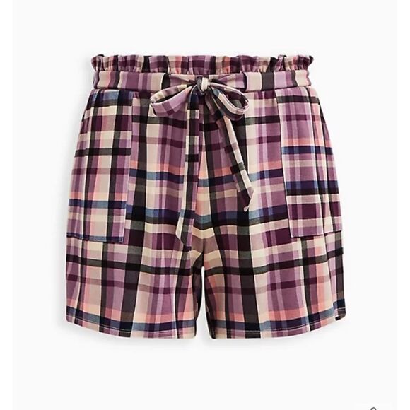 Torrid Plaid Paper Bag Front Tie Shorts Casual Boho Contemporary Size 1X NEW - Picture 1 of 14